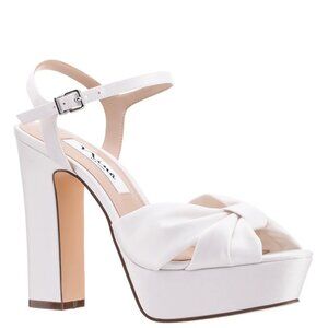 NWT Nina Skylynn Womens Ivory Satin Stiletto Block-Heel Platform Sandal